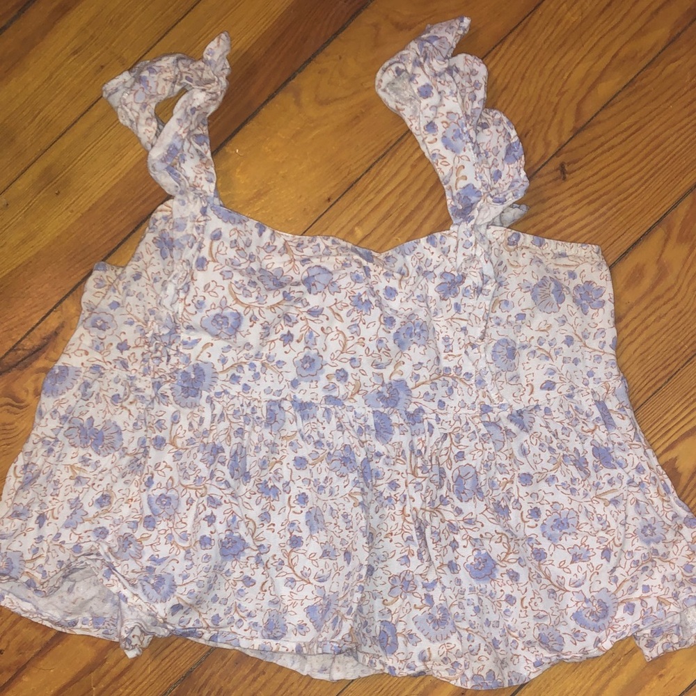 Billabong Floral Ruffle baby doll Tank Top - White & Light Blue